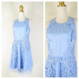Belle Badgley Mischka Blue Embroidered A Line Fit Flare Dress 12 Formal
